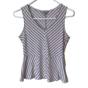Banana Republic Womens White Beige Striped Sleeveless Top Size S Peplum